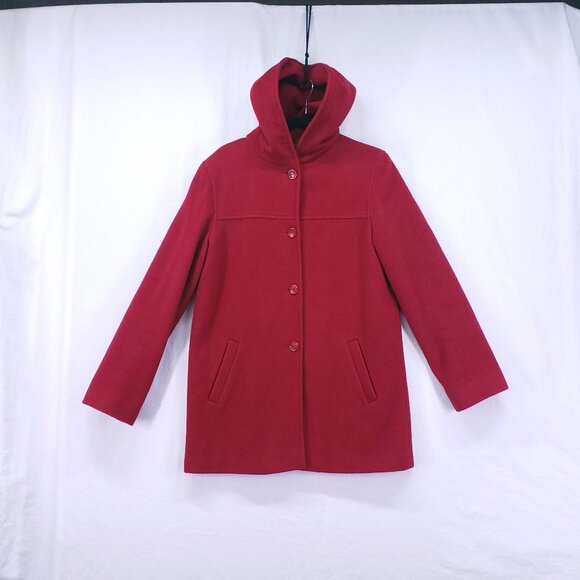 J. Percy Red 100% Merino Wool Pockets Hooded Mid Length Winter Coat Size S - Picture 1 of 16